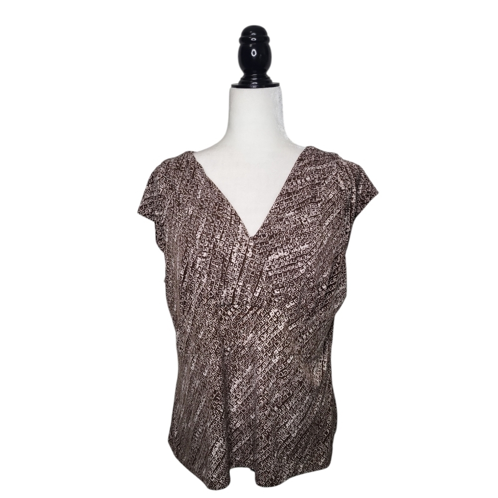 Liz & Co. Women's Top Size XL Pullover Short Sleeve Stretchy Brown